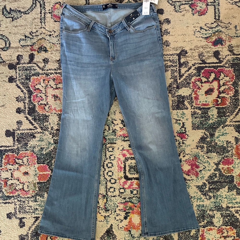 Hollister Blue Flare Wide Leg Jeans with Natural Fading